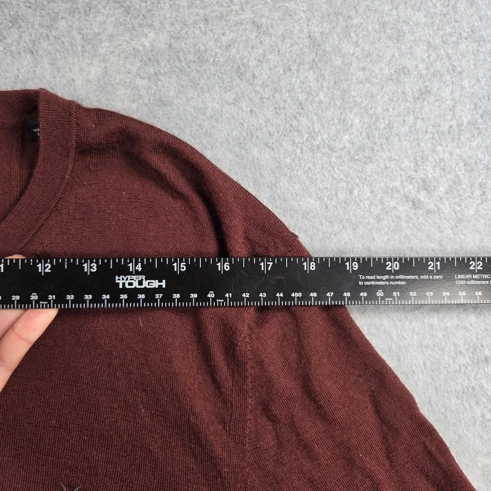 AllSaints Sweater Mens Large Burgundy 100% Merino Wool Crew Neck Ramskull Logo